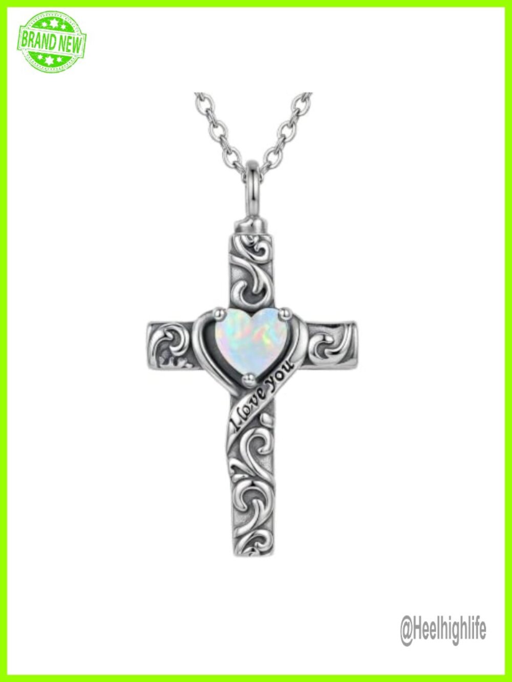 Sterling Silver Opal Cross Birthstone Pendant Necklace 18 Inch